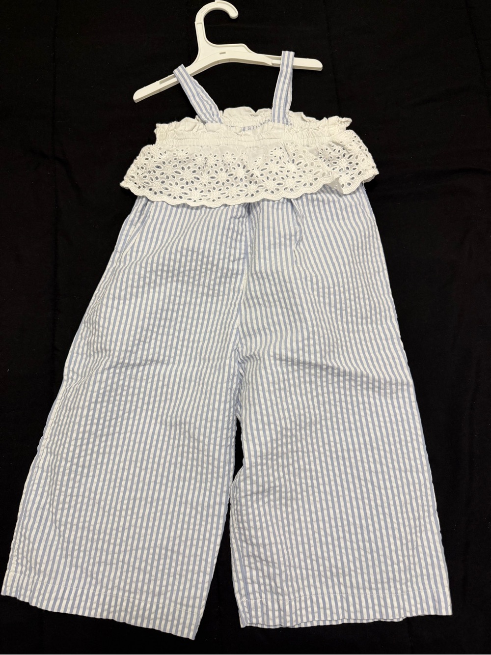 Zara Blue and White Striped Eyelet Romper